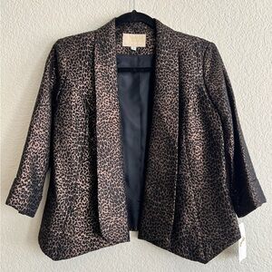 Alberto Makali Animal Print Blazer Brown Textured Open Front Jacket Cardigan